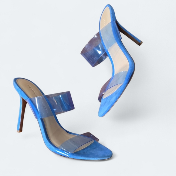 Veronica Beard Shoes - Veronica Beard Asha Blue Suede Stiletto Heels with Transparent Straps Size 7